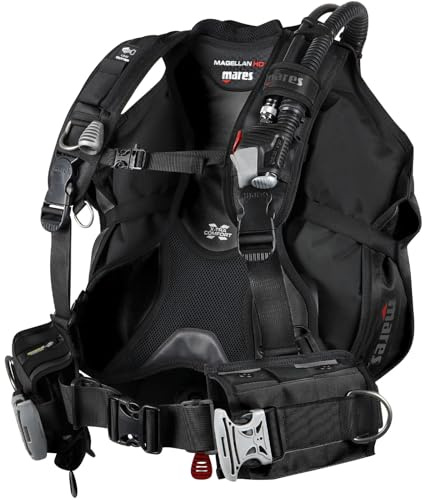 Mares Magellan HD BCD - Unisex Versatile Lightweight Foldable Backmounted Scuba Diving Jacket BCD, Black, Medium