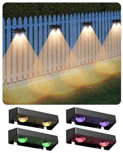 AGPTEK Solarlampen für außen, Solarzaunleuchten, 5 Beleuchtungsmodi, 8 Farbe & RGB, Wandleuchte, Solarleuchten für Zaun, Terrasse, Wand, Deko Balkon, Garage, IP65 Wasserdicht, Warmweiß, 4 Stück