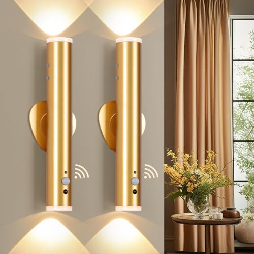 DESGNT kabellose Wandleuchte innen,LED Wandlampe mit Bewegungsmelder,Akku Magnetisch Wandbeleuchtung mit Fernbedienung,3 Modi Nachtlicht,Dimmbar batterie Lampe für Wohnzimmer,Schlafzimmer,Flur,2 Stück