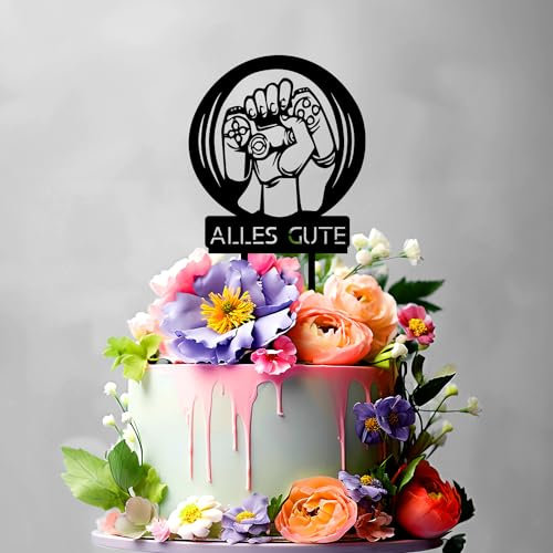 ALLES GUTE, Controller in der Hand Gamer - Cake Topper - Blumenstecker - Tortenstecker personalisiert in 7 Farbe Aus MDF Holz Tortenaufleger - Tortenfigur, Kuchen Deko - Blumen Deko (#R11)