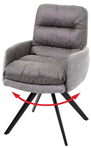 Mendler Esszimmerstuhl HWC-G66AM, Küchenstuhl Stuhl, drehbar Auto-Position Stoff/Textil - hellgrau-grau, mit Armlehne