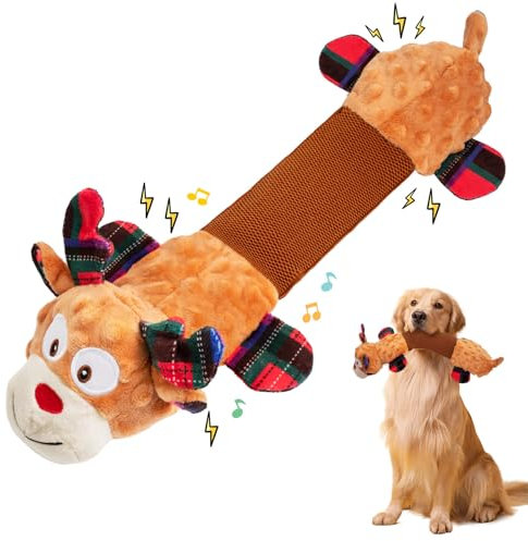 CHAWONER Hundespielzeug Weihnachten, Hunde Weihnachten, Dehnbares Tauziehen-Hundespielzeug Rentier, Quietschendes Kauspielzeug aus Plüsch, Interaktives für Kleine, Mittelgroße und Große Hunde