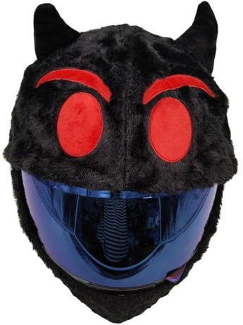 Makamsui Motorradhelm-Überzüge, geeignet für die meisten Integralhelme, dekorativ, staubdicht, Plüsch, Tier, Plüsch, Motorradhelm-Abdeckung, Schutz für lustige Fahrten, Teufel