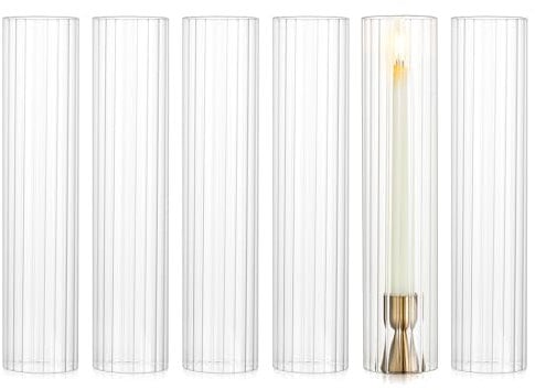 NUPTIO Glaszylinder Ohne Boden Windlicht - 6er 30cm Hoch Gerippt Glas für Kerzen Set Verzieren Feuerfest für Kerzenständer Stabkerzen Kerzenhalter Zylinder Hochzeit Tischdeko