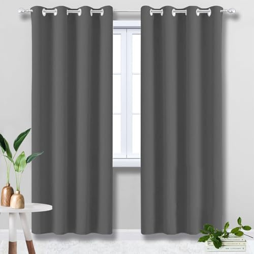 Rideau occultant Isolant Thermique Rideaux Thermiques isolants Anti Froid et Chaleur Court Petit Anti Bruit Rideau Opaque de Maison Chambre Adulte fenetre Double Blackout Curtains Gris foncé