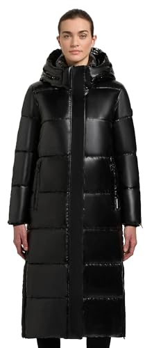 khujo Damen glänzender warmer Winter Steppmantel lang mit abnehmbarer Kapuze Hedd Shiny-YM XS-XXL