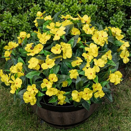 Nigirior Artificial Fake Flowers for Outdoor Décor 6 Bundles UV Resistant Fake Plants for Planter Faux Impatiens for Home Porch/Garden Stunning（Yellow）
