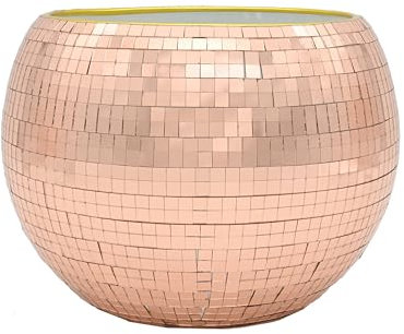 Rose Gold Disco Ball Ice Bucket - Mirror Ball Cooler, Reflective Rose Gold Drink Holder, Shiny Ice Bucket for Parties, Weddings, and Home Bars – Stylish Beverage Chiller
