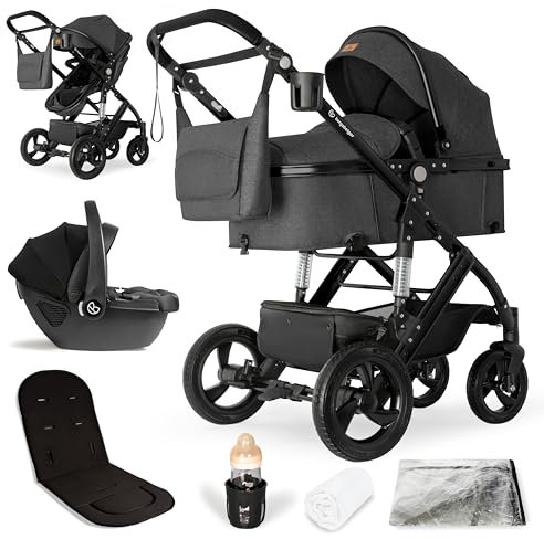 Bergsteiger Nizza 3 in 1 Kinderwagen, Kombikinderwagen Komplettset, Auto-Babyschale, Babywanne & Buggy Sportsitz inklusive, Isofix Station optional