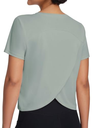 Weardear Sport T-Shirt Damen Kurzarm Sportshirt UPF 50+ Sonnenschutz Schnelltrocknend Laufshirt Rundhals Funktionsshirt Fitness Top Yoga Oberteil Hellgrau S