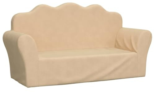 vidaXL Kindersofa 2-Sitzer Creme Weicher Plüsch