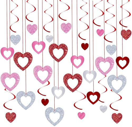 MARFOREVER Herz Deckenhänger, Herz Glitter Girlande Herz Banner Spiral Girlanden mit Herzen Hängende Herzwirbel zum Valentinstag Hochzeitstag Verlobung Muttertag Dekorationen Partyzubehör