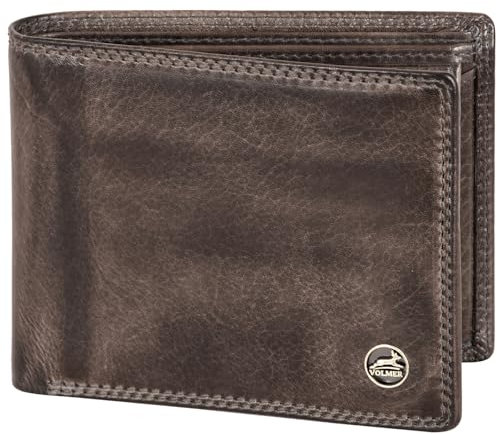 Fa.Volmer ® Leder Geldbörse Herren mit RFID-Schutz - extra-stabile Doppelnaht (4+2 Card - Baslat Grey)