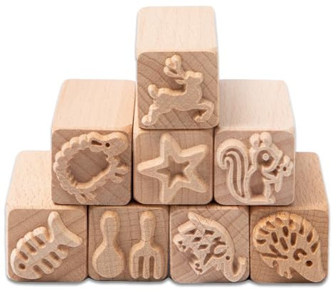 Sixfolo 8 Stück Holzstempel für Ton und Keramik Holz Keramik Werkzeuge Stempel Quadratisch Tonstempel aus Holz Holzstempel Set mit Verschiedenen Tier Muster für Ton Kekse Scrapbooking(5x2x2 cm)
