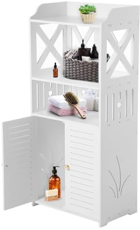 Youyijia Wasserdichter Badezimmerschrank Badezimmermöbel Kommt mit offenen Ablagefächern Badschrank Freistehende Geeignet für Wohnzimmer, Küche und Bad Dreischichtige Weiß 92x40x25CM