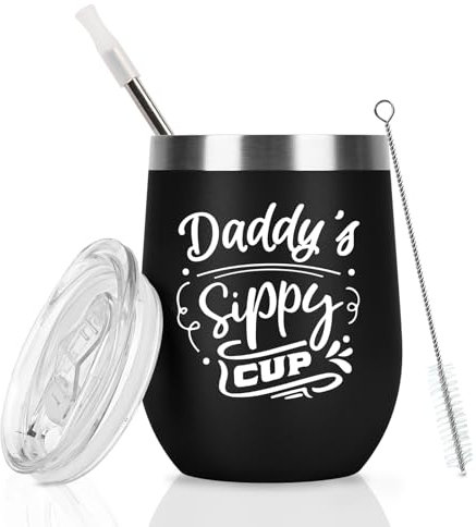 Livole Funny Father s Day Gifts from Daughter, Son, Dad Wine Tumbler, Daddy's Sippy Cup, Daddy Mug, Dad Birthday Christmas Gifts, 350ml Insulated Wine Glasses, 12oz Travel Iced Coffee Mug