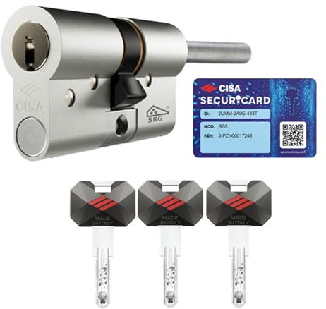 CISA - Cilindro Europeo RS5 10R3M707012 per Serratura Porta Blindata - Cilindro Serratura 30/30 con 5 File di Perni Radiali e 3 Chiavi a Duplica Digitale Protetta - Predisposizione al Pomolo