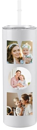 Zeekisfia Gobelet Personnalisé Photo, Tasse Isotherme 304 Inox avec Paille, Cadeau avec Nom Gravé, 6 Modèles au Choix, 500ml, Mom