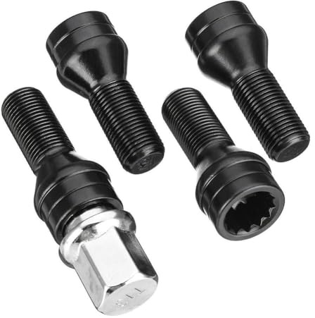 Radschrauben,Radbolzen 4 Stück M14x1.25 M12x1.5 Radsicherungsschrauben aus schwarzem Stahl, Radschraubenmutternschlüssel 36136776076, passend for BMW MINI R50 2/4/5/6/7 Serie X1 X3(M14x1.25)