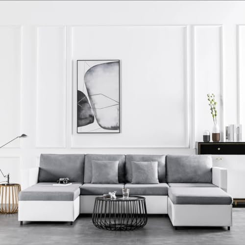 Woonisher 4-Sitzer Ausziehbares Schlafsofa Kunstleder Weiß
