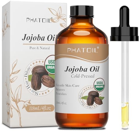 USDA Organic Jojoba Oil 118ml - Cold-Pressed, 100% Pure & Natural Jojoba Oil for Skin, Hair & Body - Moisturizer, Anti-Aging, Carrier Oil for Essential Oils