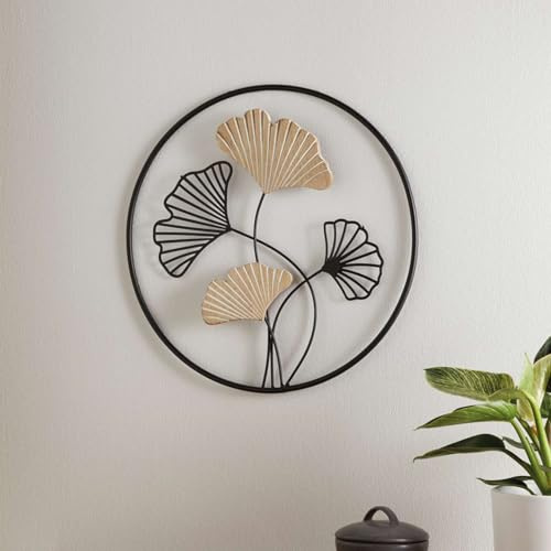 Dekoleidenschaft Wanddeko Ginkgo aus Metall & Holz, Ø 40 cm, Wandbild, Wandschmuck, Metalldeko