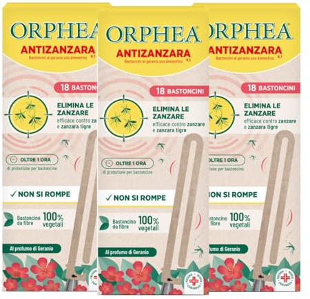 Orphea Bastoncini Antizanzara al Geranio – 18 Pezzi con Fibre Vegetali, Profumo Geranio, Repellente Zanzare per Ambienti Interni ed Esterni (3)