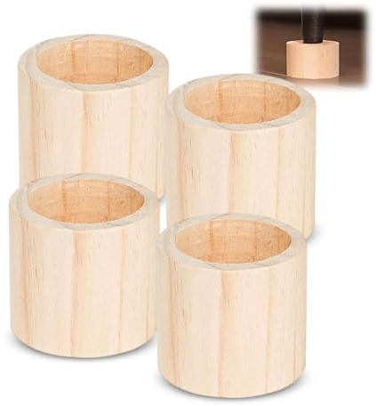 MerwDeeyt Lot de 4 rehausseurs de lit cylindriques en bois de 4 cm ID pour meubles en bois - Augmente la hauteur de 5 cm - Pieds en bois - Pour bricolage, peinture, canapé, chaise, table