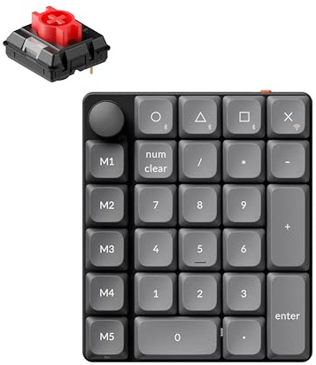 Keychron K0 Max Wireless Low-Profile Number Pad, QMK Launcher Programmable, Hot-Swappable Red Switch, RGB Backlit, 2.4GHz & Bluetooth 5.3, 1000Hz Polling Rate, with Knob, for Windows/Mac