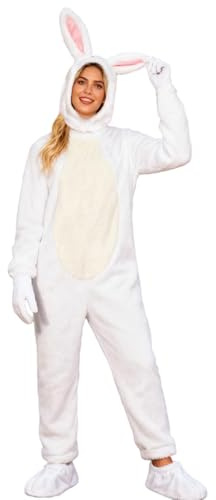 Vhersily 2026 Costume Coniglio Coniglietto Tuta Cosplay Tutona per Adulti, Facile da Indossare Pigiama in Pile Frontale Tuta Intera in Peluche da Notte Sleepwear Regalo Capodanno Natalizia