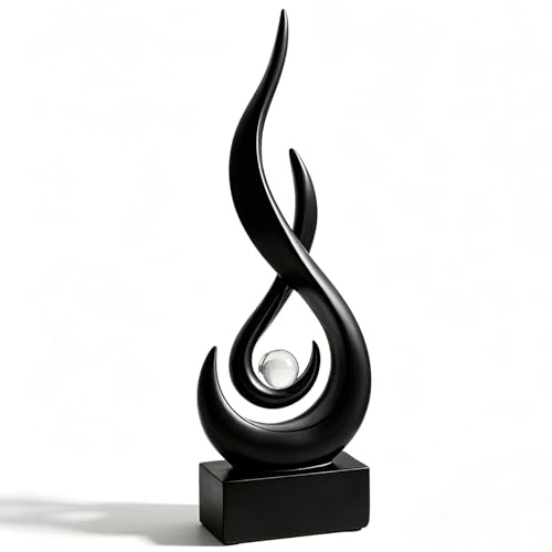 VEGOATY Moderne Flamme Skulptur Dekorationen, Flammenstatue Aus Harz, Wohnzimmer Deko, Couchtisch Deko, Für Esszimmer Büro Couchtisch Mittelstück Bücherregal Dekor (Schwarz)