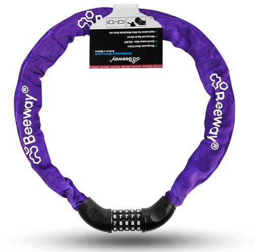 BEEWAY Bike Chain Lock, Heavy Duty 5-Digit Resettable Combination Lock Ideal for Bicycle, Motorbike, Scooter, Fence, Gate - 90cm, 9 Colors