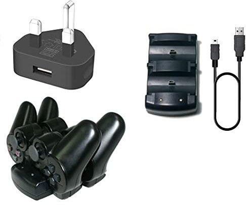 TheMax® Playstation 3 Chargers Adapter PS3 3 in 1 Chargers Station Charging [ Charger Station+Lead+UK Plug] for Playstation 3