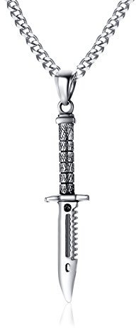 VNOX Männer Edelstahl Dolch Messer Waffe Anhänger Anhänger Halskette Punk Gothic Biker,Free Curb Chain
