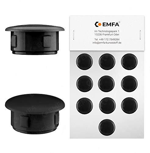 EMFA Abdeckstopfen für Bohrung Durchmesser 20 mm Schwarz RAL 9005 Blindstopfen Abdeckkappen Endkappen Verschlusskappen 25 Stück Kopfdurchmesser 24 mm, Borloch 2 cm