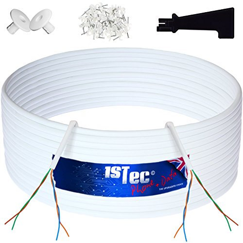 1STec 10m of Genuine BT CW1308 4 Core 3 Twisted Pair Telephone or FTTC Broadband Extension Wire + 2 Grommets + IDC Insertion Tool + 3.5mm Clips + Printed Colour Code Instructions (10 Metre, White)