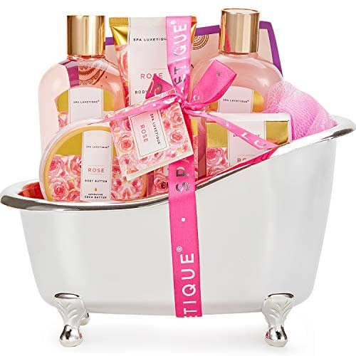 Spa Luxetique Spa Gift Set, Pamper Gifts for Women, 8pcs Rose Bath Gift Set with Body Lotion, Body Butter, Bath Bombs, Bath Gift Sets for Women, Personalised Gifts, Birthday Gifts for Women