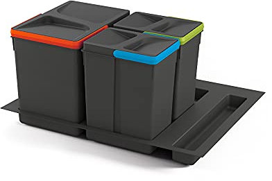 Emuca - Poubelles pour tiroir, compartiments de recyclage avec base à couper, Kit de bacs hauteur 266mm avec base 60cm