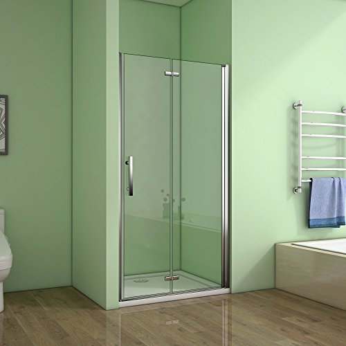 Porte de douche pivotante 76x195cm verre anticalcaire installation en niche