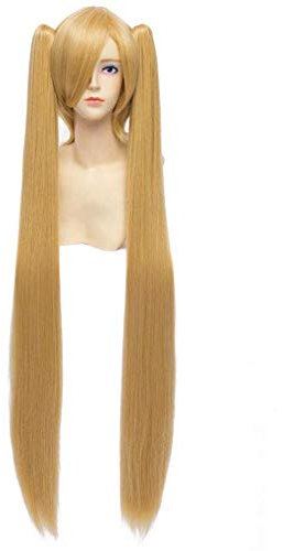 Baisheng Miku Frauen 30 cm + 100 cm 2 Pferdeschwanz Blond Gelb Gerade Miku Lange Cosplay Perücke (Basis Perücke 30cm+Zopf 100cm-Golden)