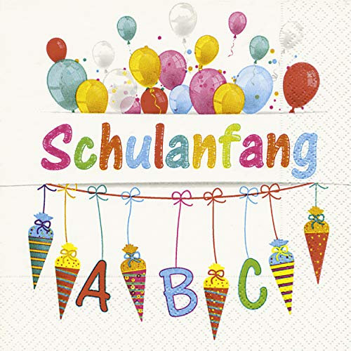 20 Servietten Zuckertüten und Ballons/Schulanfang/Einschulung 33x33cm
