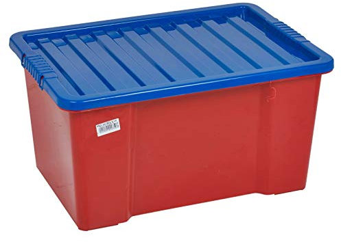 URBNLIVING 50 Liter Coloured Storage Box & Lid Red Box With Dark Blue Lid
