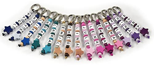 Schlüsselanhänger mit Namen handmade - Kinder - Erwachsene - Taschenbaumler - Stern - Schlüsselring - verschiedene Farben- personalisiert
