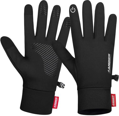 Lapulas Cycling Touch Screen Thin Gloves Anti-Slip Unisex Winter Thermal Lightweight Black Warm Running Outdoor Gloves
