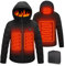Qdreclod Beheizte Jacke mit Kapuze, Warme Jacke USB Heizjacke mit 3 Heizstufen, Beheizbare Kapuzenjacke Herren Damen Wasserdicht Wintermäntel Körperwärmer zum Outdoorarbeiten Skifahren Motorrad