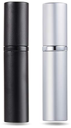 AsaNana Pulverizador de perfume rellenable, tecnología de llenado sin embudo, vaporizador vacío para viajes o bolso de mano, 5 ml (CLA-2P_Negro y plata)