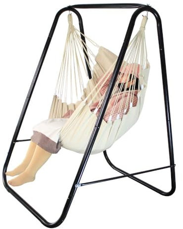 PIRNY Support de chaise hamac avec balançoire rembourrée, facile à assembler, capacité maximale jusqu'à 226,8 kg, support en métal robuste résistant pour porche, terrasse, jardin (blanc)
