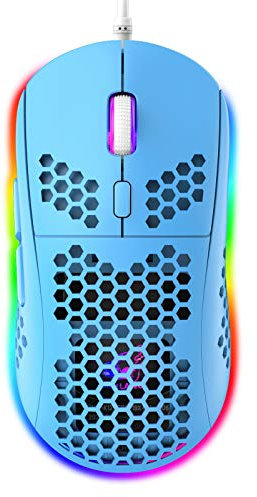 CROSS ZEBRA RGB Honeycomb Lightweight Gaming Mouse, 6 Programmable Buttons, 6 RGB Backlight Modes & 6400 DPI Adjustable, USB Wired, Plug & Play, Compatible with Windows, Mac, Laptop, PS4, XBox - Blue