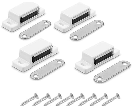 Pack of 4 Magnetic Door Catch, Cabinet Door Magnets with Strong Magnetic for Kitchen Cupboard Wardrobe Closet Cabinet Door Drawer Latch (White Magnetic Door Catches)