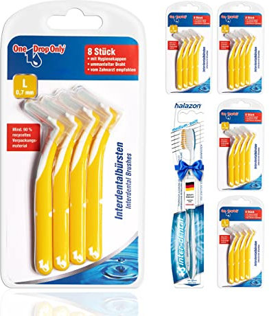 One Drop Only® - 5 x 8er Blister Interdentalbürsten 0,7 mm (L) + 1 Zahnbürste GRATIS/Interdentalbürste & Interdental Brush zur Zwischenzahnreinigung/beste Mundhygiene durch Dentalbürsten
